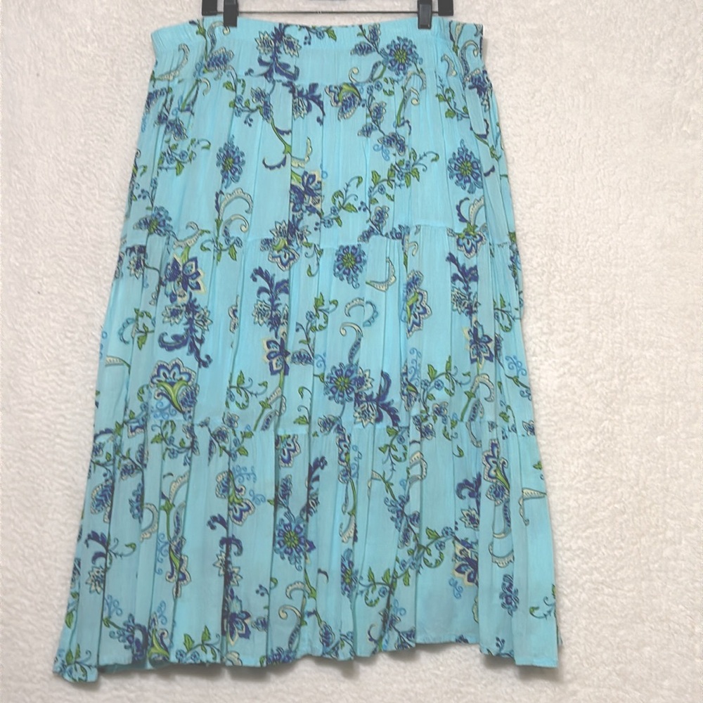 Vintage BFA Classics blue floral tiered circle Midi Skirt sz XL